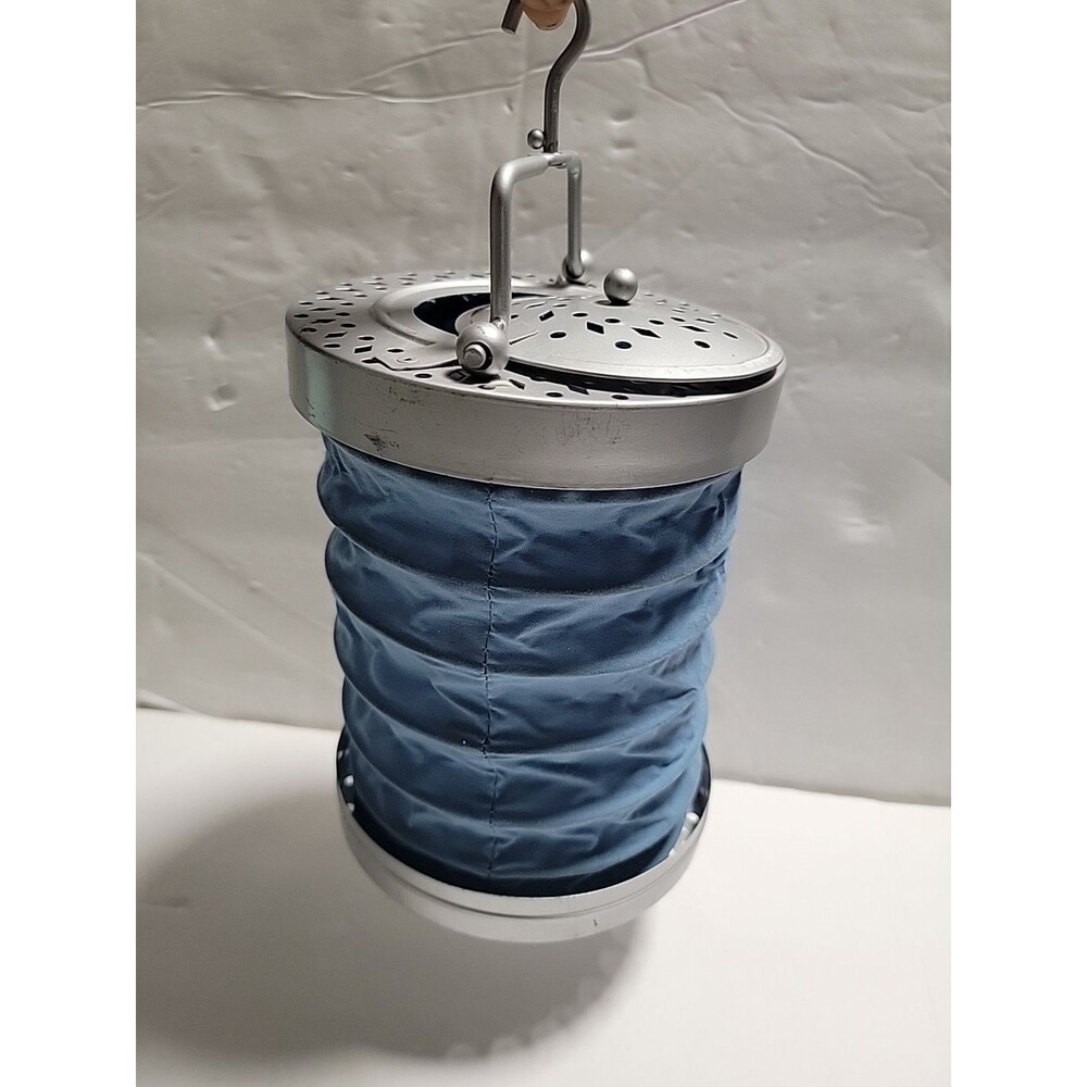 Tealight Candle Holders Blue Fabric and Silver Metal Folding Collapsible Lantern